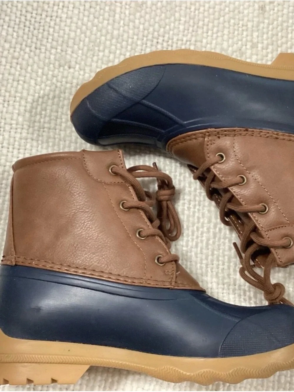 Sperry Kids Navy and Brown Lace-Up Rain Boots